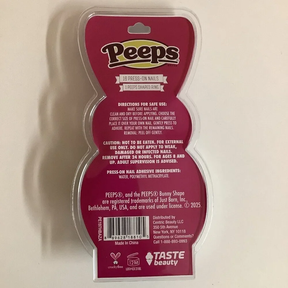 Peeps Collection” Set Of 3 Includes Girl Press On Nail Set, Lip Balms, Brush Set